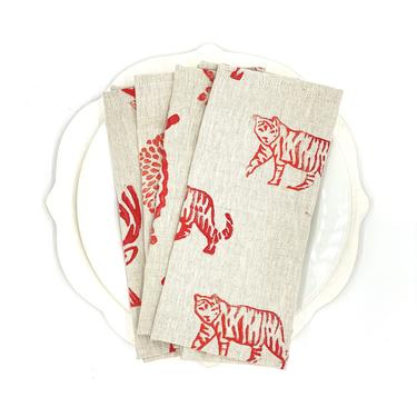 *Mix &amp; Match Napkins in Ruby on Oatmeal Linen (Set of 4)