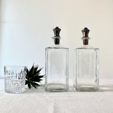 Liquor Decanter Bottles, Sold Separately | Seagram &amp; Sons Ltd Glass Whiskey Bottles with Replaced Silverplate and Marble Cork Stoppers 