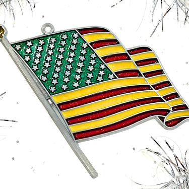 VINTAGE: 1980s - Retro Metal and Glittered Resin US Flag Ornament - Faux Stain Glass - Light Sun Catchers - SKU 15-E2-00017358 