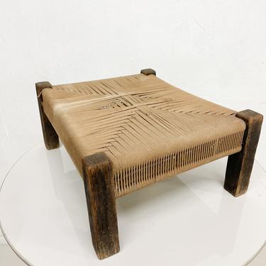 Rustic Low-Profile Stool in Woven Rope on Wood Frame Arts & Crafts 