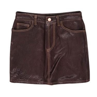 Andrew Marc - Brown Textured Leather Miniskirt Sz XS