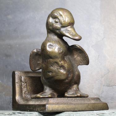 Playful Bronze Duckling Bookend - Make Way for Ducklings! - Vintage Nursery Decor - New Baby - Baby Duck - Hubley Style | FREE SHIPPING 