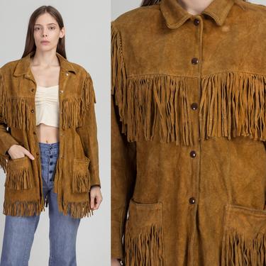 1960s Southwestern Brown Suede Fringe Jacket - Men's XS, Women's Small | Vintage Bay River Boho Hippie Leather Coat 