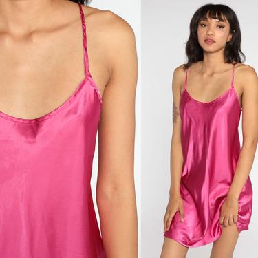 Satin Chemise Pink Nightgown Slip Dress Mini Lingerie Vintage 90s Nightgown Spaghetti Strap 1990s Medium 