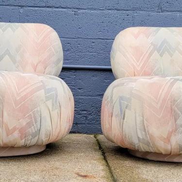 Pair Steve Chase Souffle Pouf Swivel Lounge Chairs 