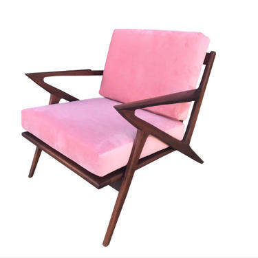 Solid Walnut Velvet in Baby Pink Z Chair 