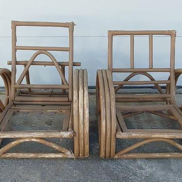 Rare Vintage Heywood Wakefield Pretzel Rattan Lounge Chairs - Set of 2 