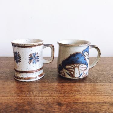 Vintage Ceramic Floral and Mushroom Mugs - Set of 2 