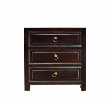 Oriental Distressed Black Lacquer 3 Drawers End Table Nightstand cs7134E 