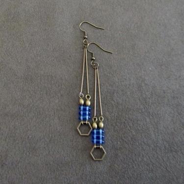 Minimalist blue earrings, bronze mid century earrings, statement earrings, brutalist earrings, Chartreuse earrings, simple dangle 