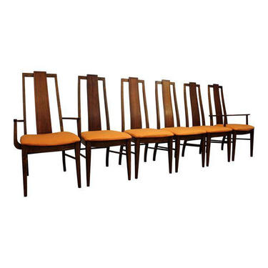 Mid-Century Dining Chairs Danish Modern Brasilia Style Atomic Orange Walnut Dining Chairs-Set of 6 
