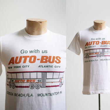 1980s Auto Bus Travel Tshirt / Vintage 1980s Tshirt / Single Hemline Vintage Tee / Vintage Advertising Tshirt / Vintage Screen Stars Tee 