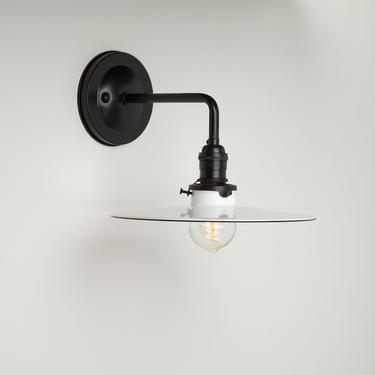 Minimalist Wall Sconce - Matte Black - Wall Sconce Lighting -  10&amp;quot; Flat Metal  Shade - Farmhouse lighting 