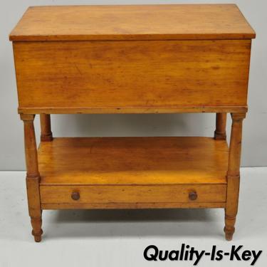 Antique 19th C. American Colonial Pine Wood Flip Top Dry Sink Cupboard Stand