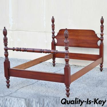 Vintage Solid Cherry Wood Colonial Pineapple Acorn Finial Full Size Bed Frame