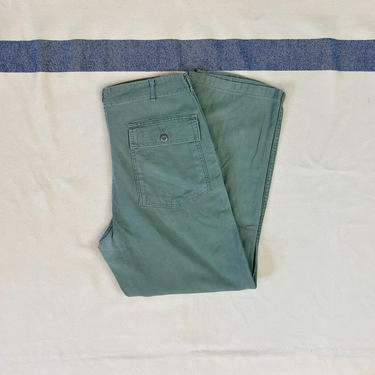 Size 35x30 Vintage 1960s 1970s US Army OG-107 Green Cotton Baker Fatigue Pants 