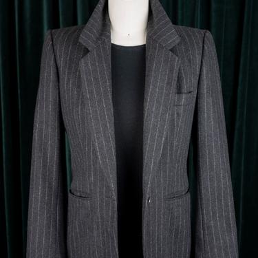 Vintage 1980s Calvin Klein Charcoal Gray Pinstripe Wool Blazer 
