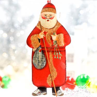 VINTAGE: Large Tin Santa Ornament - Santas Suits - Holiday, Christmas, Xmas - SKU 00033536 