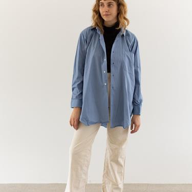 Vintage Dusk Blue Long Sleeve Shirt | 100 Cotton Poplin Oxford Button Up | Unisex 70s Blouse | L | 