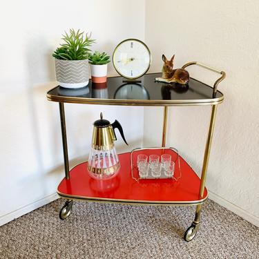 Gorgeous Mid Century Bar Cart in Black and Red 