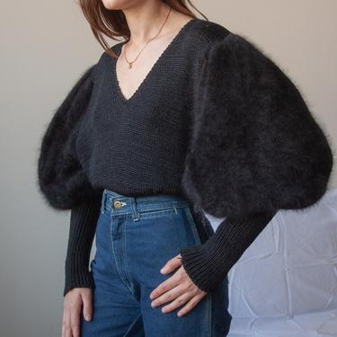 6588t / black angora mutton sleeve sweater / s / m / l 