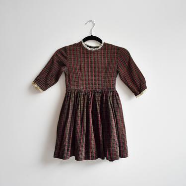 1950s Little Girls Corduroy Houndstooth Party Dress 