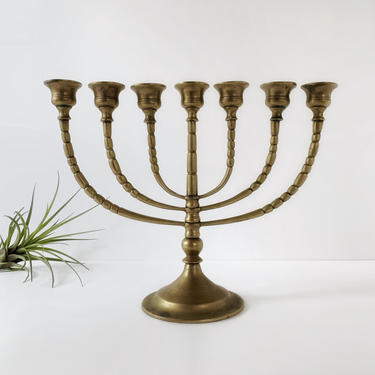 Vintage Brass Menorah, Seven Branch Candelabra, 7 Light Jewish Decor 