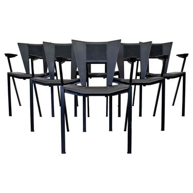 Contemporary Modern Flyline Set of 6 Black Dining Armchairs 1980s Italy 