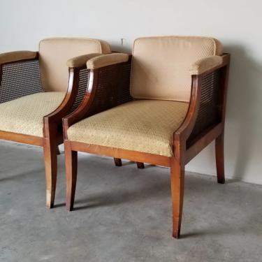 1960s Hollywood Regency Wood and Cane Club Chairs - a Pair. 