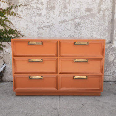 Vintage 6 Drawer Drexel Dresser Refinished in Rust Orange with Original Brass Ha