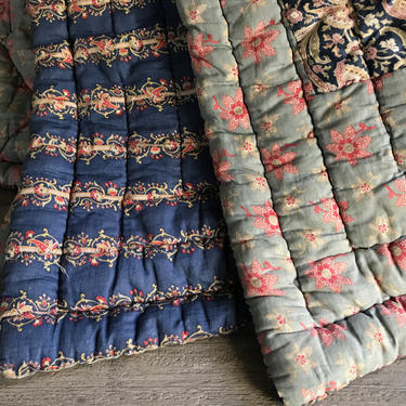19th C French Quilt, Floral Cotton Blanket, Comforter, French Project Textiles, Farmhouse Decor 