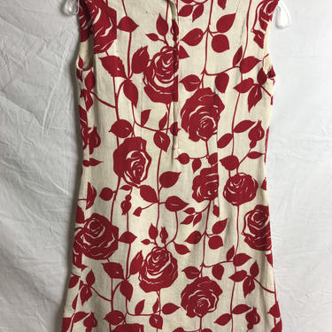 60’s bold rose print Mod retro dress~ cotton sleeveless tank dress~ 1960’s mini dress short above knee ~ size Small 