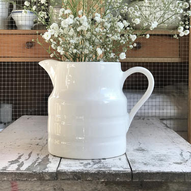 Beautiful pure white  banded vintage English ironstone pitcher from Lord Nelson Pottery 
