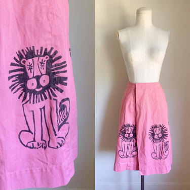 Vintage 1960s Hot Pink Lion Screen Printed Wrap Skirt / XS 