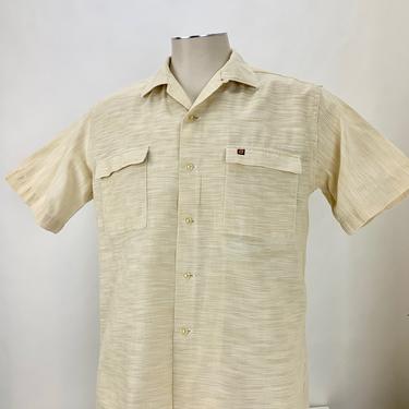 1950's Cotton Shirt - McGregor Label - Cool Openweave Check Pattern - Flap- Patch Pockets - Loop Collar - Mens Size Medium 