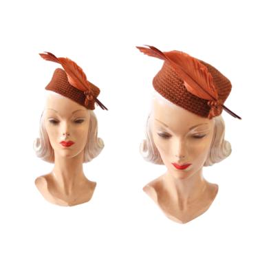 1940s Brown Wool Knit Tilt Hat - 1940s Brown Hat - 1940s Womens Hat - 1940s Tilt Hat - 1940s Knit Hat - Vintage Tilt Hat - Vintage Brown Hat 