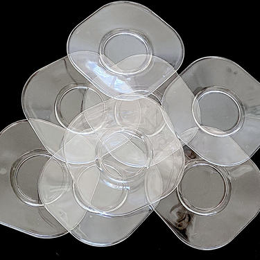 Vintage Mid Century Modern 1960s 1970s Modernist 8&quot; x 8&quot; Square Glass Plates Joe Colombo Minimalist Design ITALY 