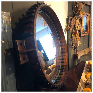Industrial Factory/Foundry gear repurposed mirror, Antique 