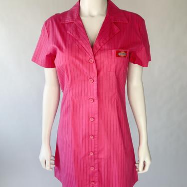 red dickies dress Women's small solid red Dickies short overall bib dress jumper cargo pockets