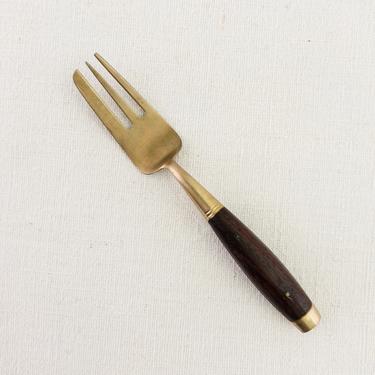 RESERVED Appetizer fork, brass with wood handle 