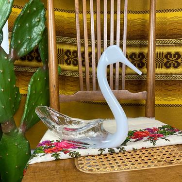 Vintage Mid Century White Glass Swan Dish Handblown 