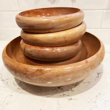 5 Piece Vintage Symco Cherry Wood Large and Small Bowls made in Japan by LeChalet