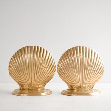 Vintage Brass Shell Bookends 