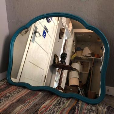 Antique Teal Painted Mirror with Distressed Glass