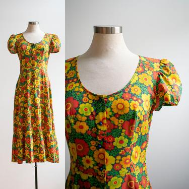 Vintage 1960s Floral Dress / Vintage Flower Power Dress / 1960s Handmade Maxi Dress / Vintage Summer Dress / Floral Bright 60s Dress / Maxi 