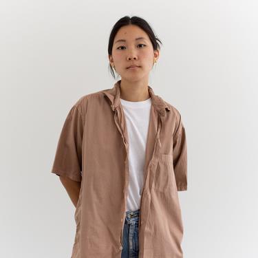 Vintage Dusty Pink Short Sleeve Shirt | 60s Simple Blouse | Lightweight Cotton Work Shirt | L XL | 