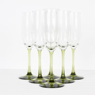 Luminarc Glassware, Green Glassware, Vintage Glassware, Champagne Glasses, Champagne Glassware, Green Glasses, Green Champagne, Set of 6 