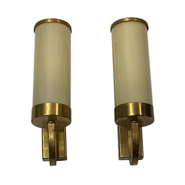 Pair of Art Deco Steel &#038; Glass Cylinder Sconces