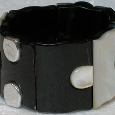 French Bracelet Cuff: Black and White Solid Shell by CafeSocietyStore