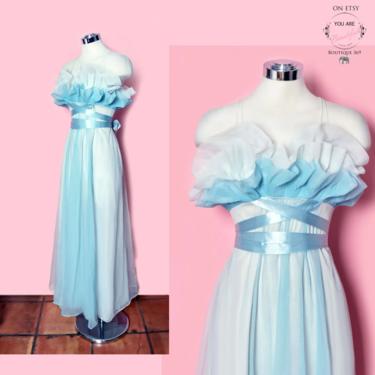 50's Vanity Fair Vintage Gown Nightgown, Lingerie, Light Sky Blue Long Dress, 1950's, Small/Medium, Size 34, 1940's pegnoir 